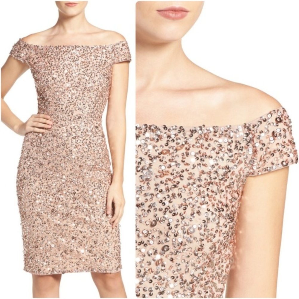 ADRIANNA PAPELL: Rose Gold Sequin Dress *NWT*